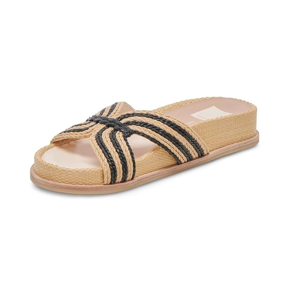 Dolce Vita Selda Women's Raffia Slide Sandals Natural Black 6 M